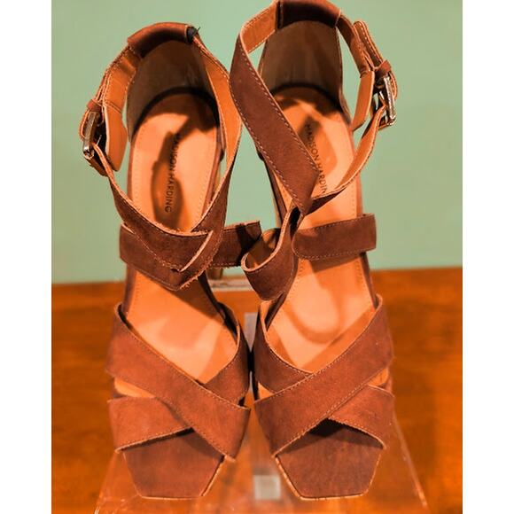 Madison Harding Brown Cork Platform Heels - Size 7 - Picture 2 of 8